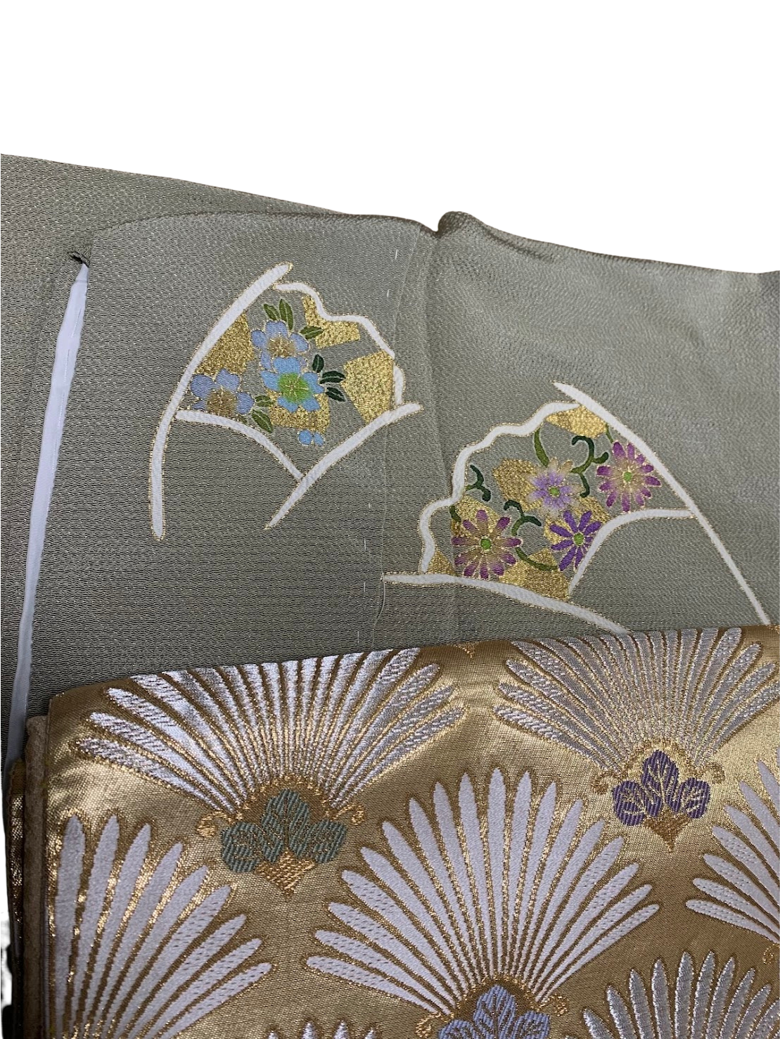 Houmongi Kimono, Chirimen Crepe, Lined, With Basting Stitches, New Old Stock
