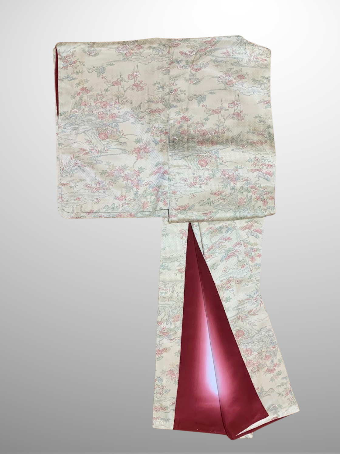 小紋 綸子 正絹 リサイクル 光沢な織り | Japanese Komon Kimono Rinzu Silk Vintage