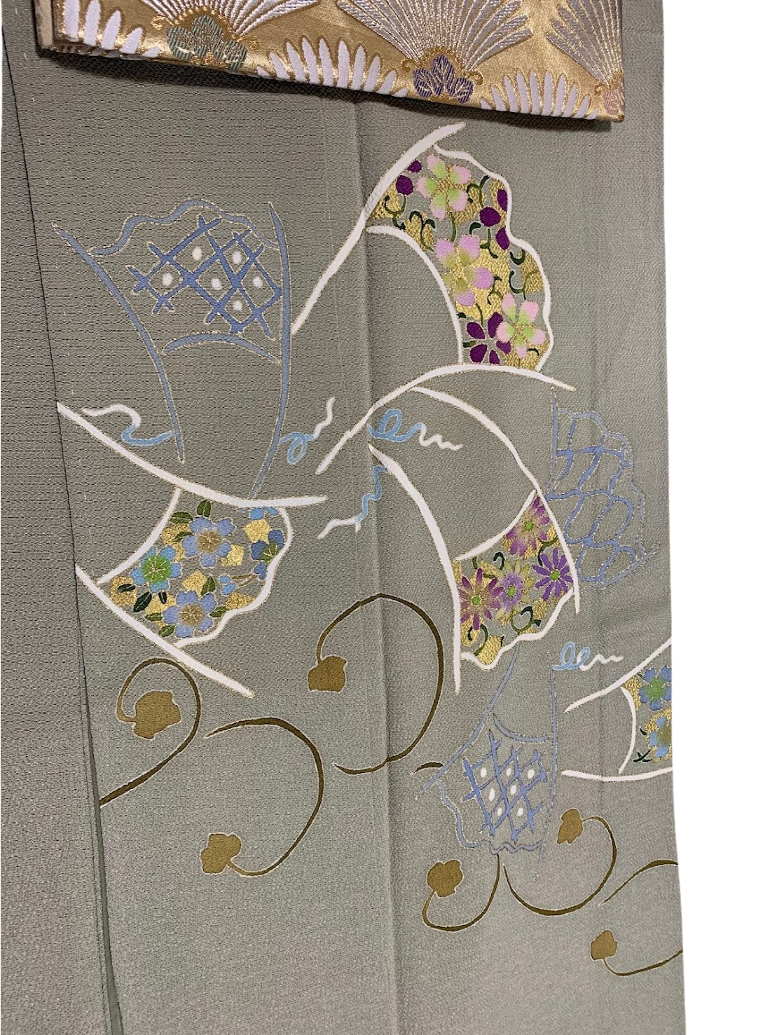 Houmongi Kimono, Chirimen Crepe, Lined, With Basting Stitches, New Old Stock