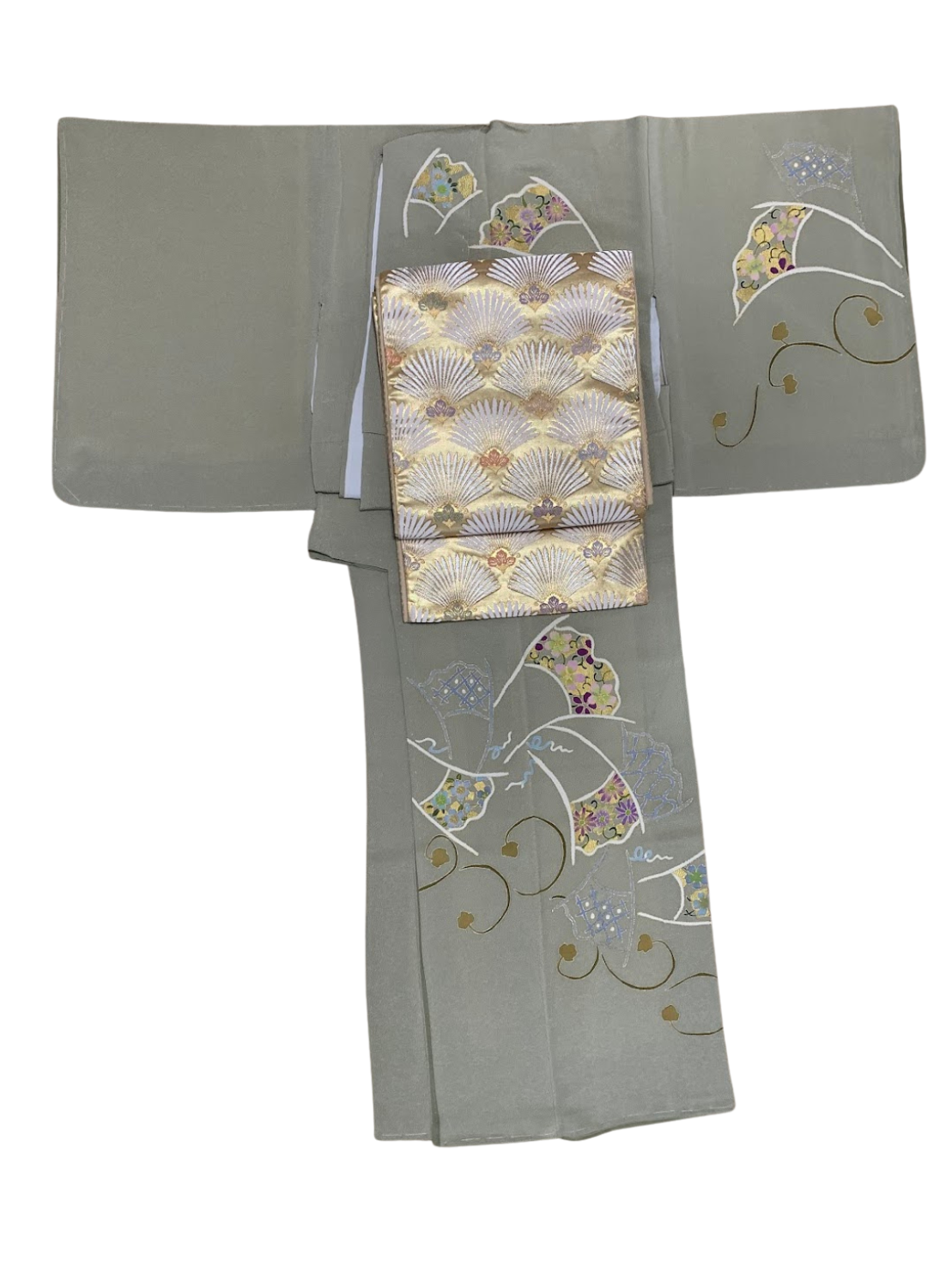 Houmongi Kimono, Chirimen Crepe, Lined, With Basting Stitches, New Old Stock