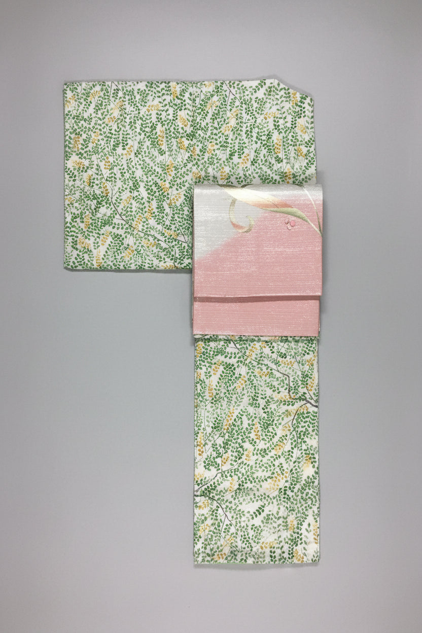 Komon Kimono and Nagoya Obi Set, Silk, Pre-owned