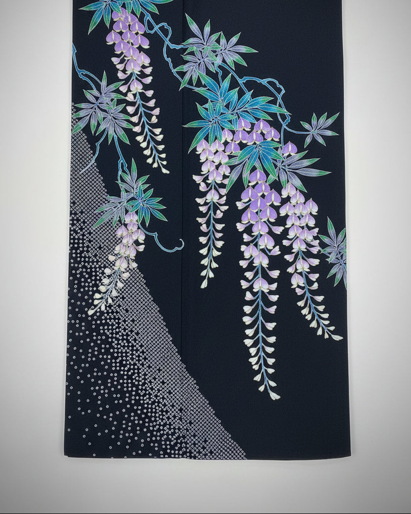 踊り用着物 藤和に花菱 五つ紋 ポリエステル リサイクル | Japanese Dance Kimono Polyester Vintage