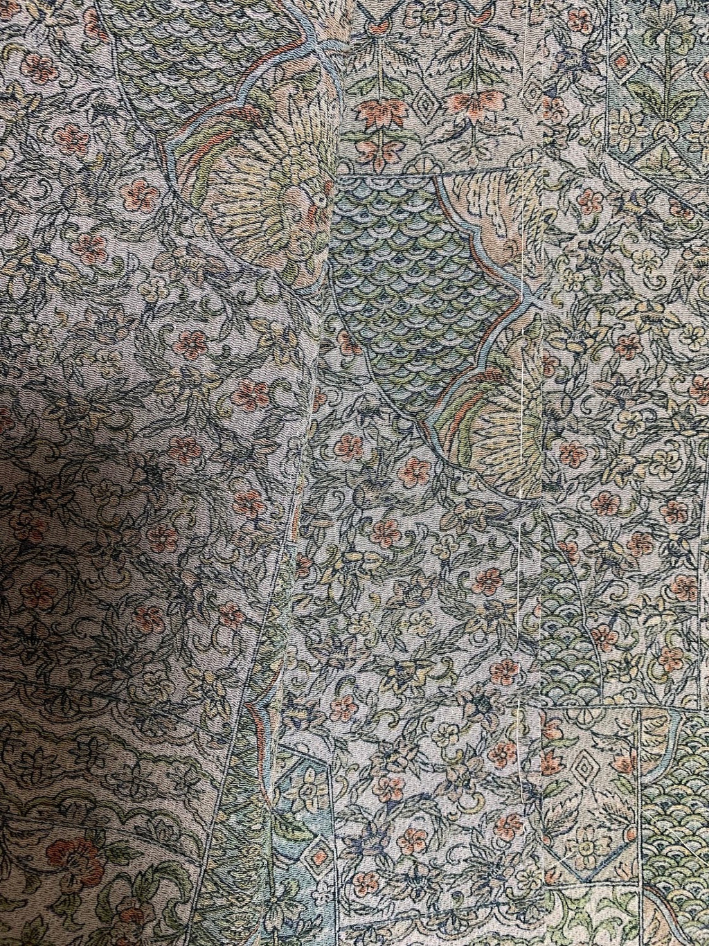 小紋 更紗調 縮繍 正絹 リサイクル | Japanese Komon Kimono Sarasa Chirimen Silk Vintage