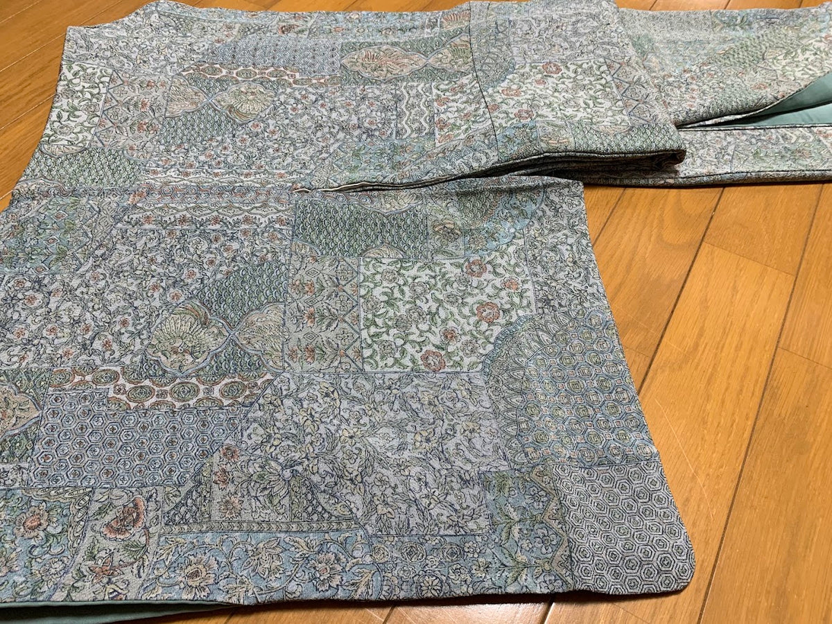 小紋 更紗調 縮繍 正絹 リサイクル | Japanese Komon Kimono Sarasa Chirimen Silk Vintage