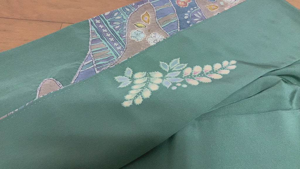 Irotomesode, One Crest, Tsujigahana Pattern, Hama Chirimen, Pure Silk, Recycled | Japanese Irotomesode Silk Vintage Tsujigahana